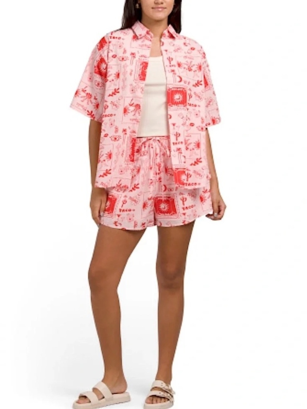 Women's Medium By Frankie Tequila Sun 2 Piece Pink Cotton Short Set - NWT
